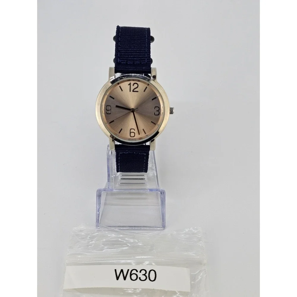 Unisex Analog Watch 38MM Gold Dial New Dark Blue Canvas Bands New Battery